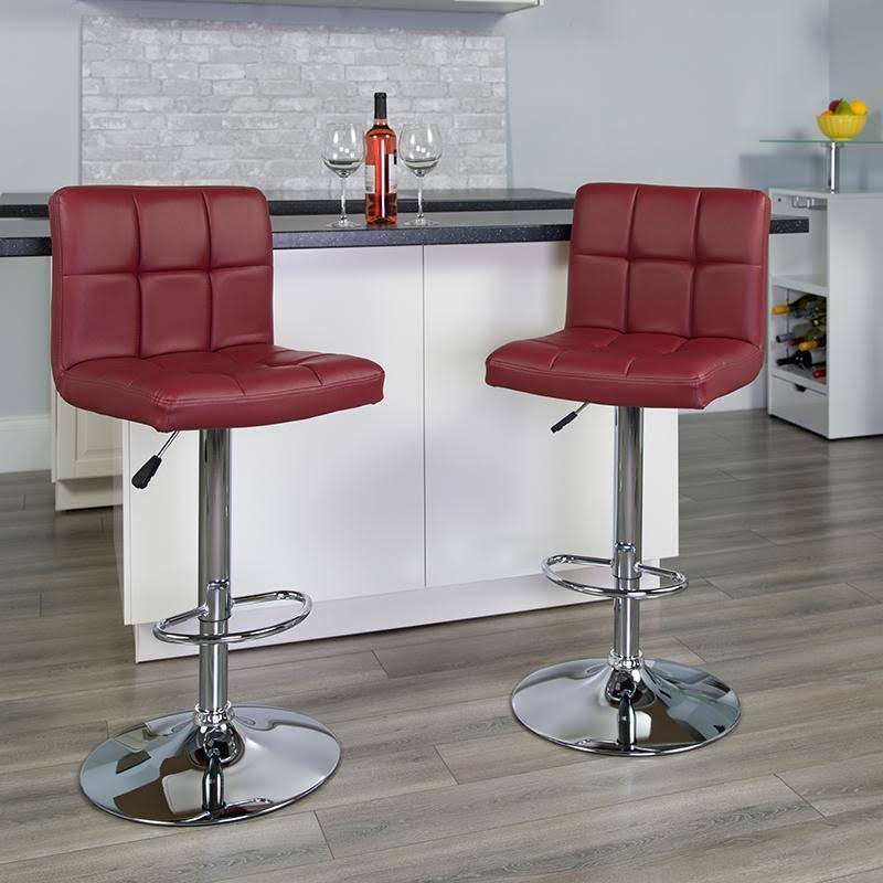 Burgundy Quilted Vinyl Adjustable Height Barstool with Chrome Base J979942
