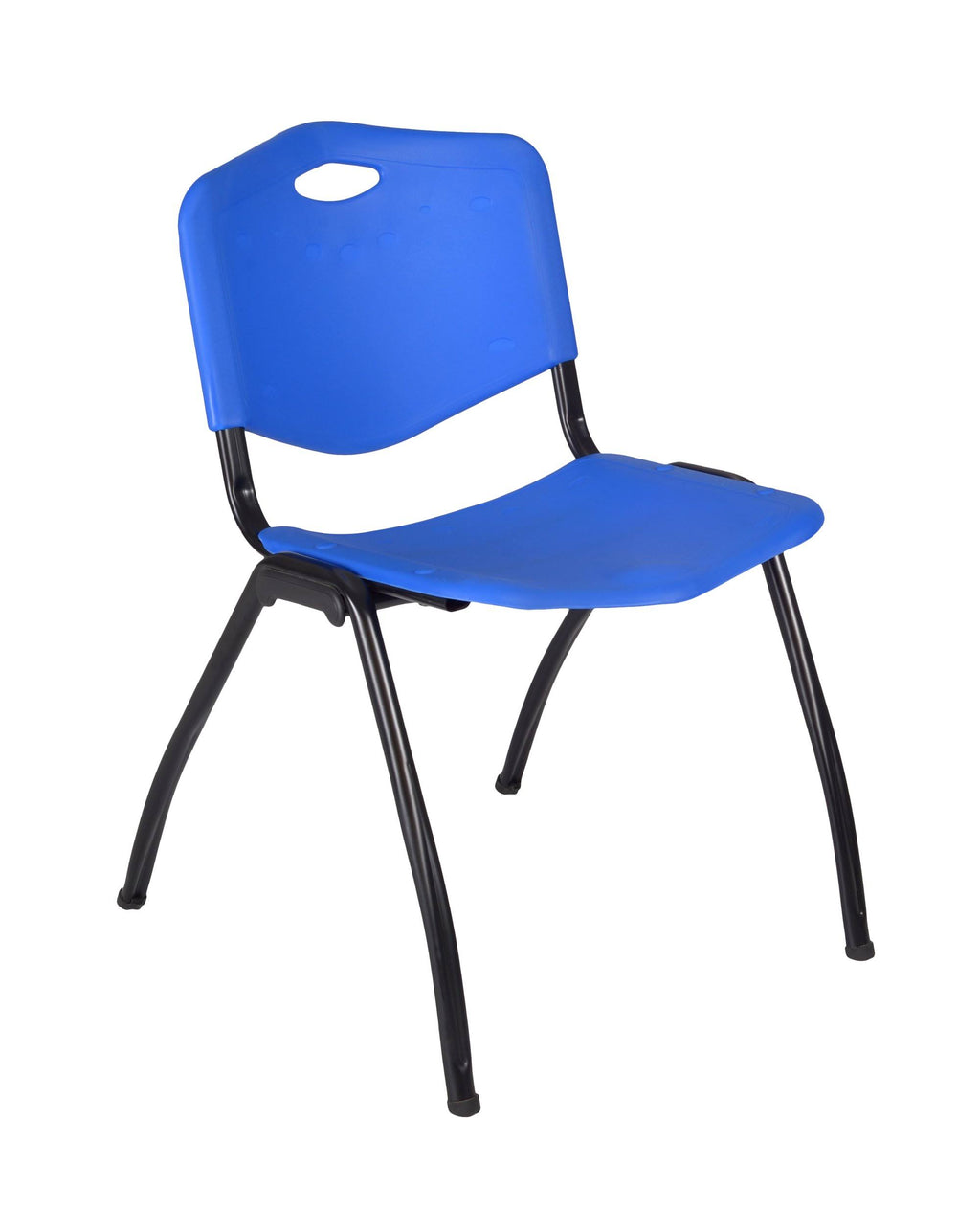 Beige Square Breakroom Table with 4 Blue Stack Chairs H51892