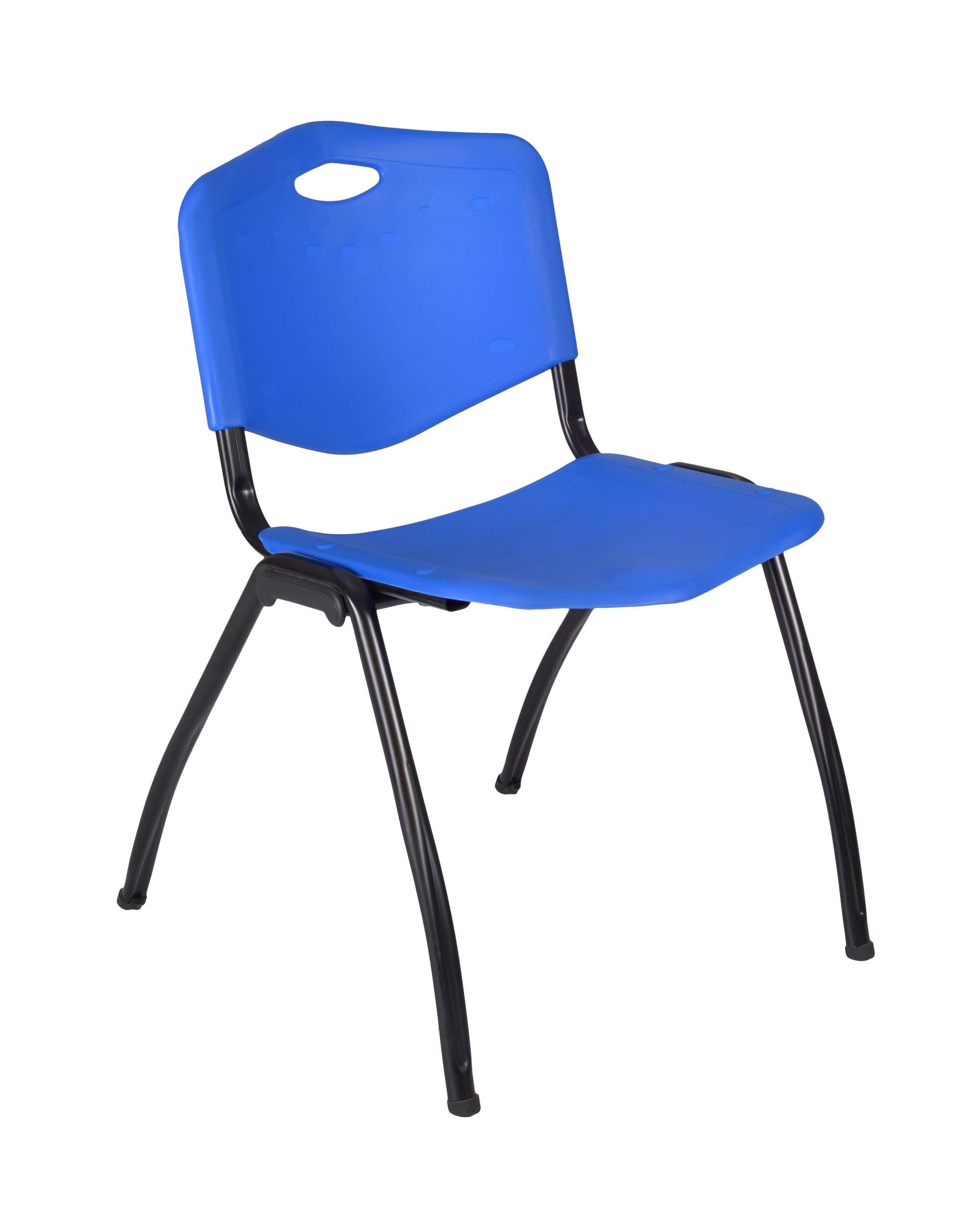 Beige Square Breakroom Table with 4 Blue Stack Chairs H51892