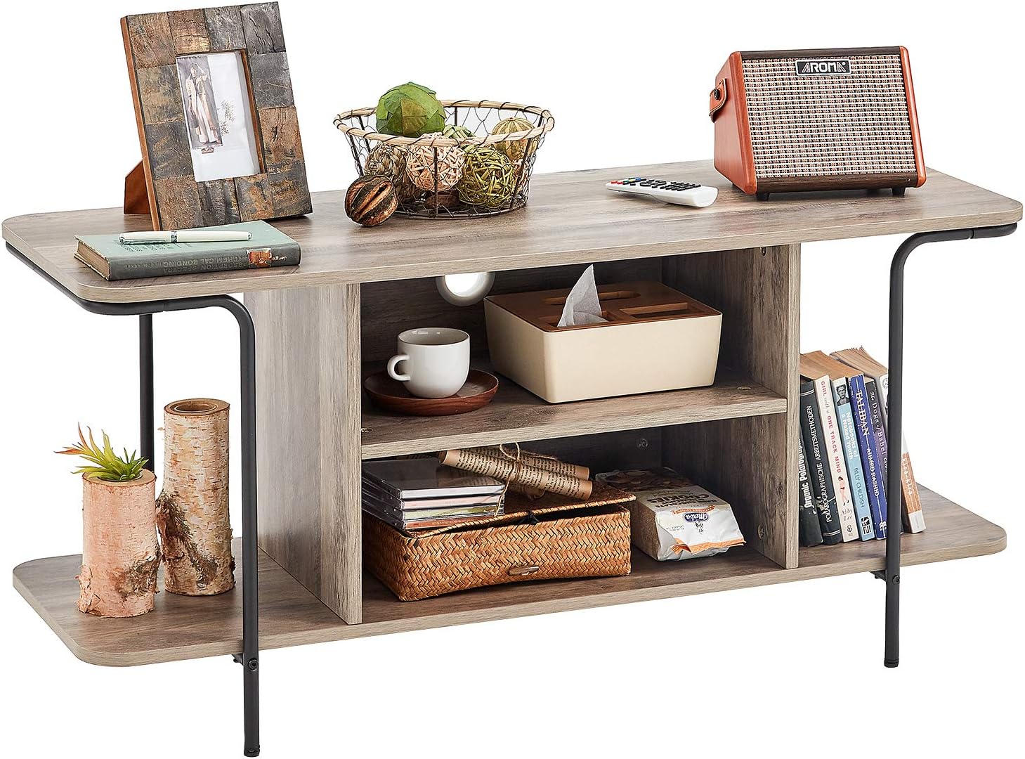 Cement Grey TV Cabinet with 3 Tier Open Storage Shelves X5595