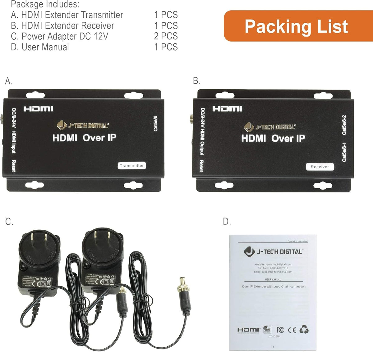 HDMI Extender Over Cat 5e/Cat6 Cable Daisy Chain Cascade to Multiple Receivers TCP/IP up to 1080P FHD 60Hz 400ft / 120M HDCP 1.4 Pack of 2 M383