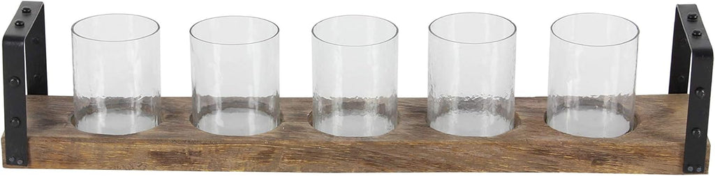 Wood Metal Glass Candle Holder 28 by 5-Inch V494