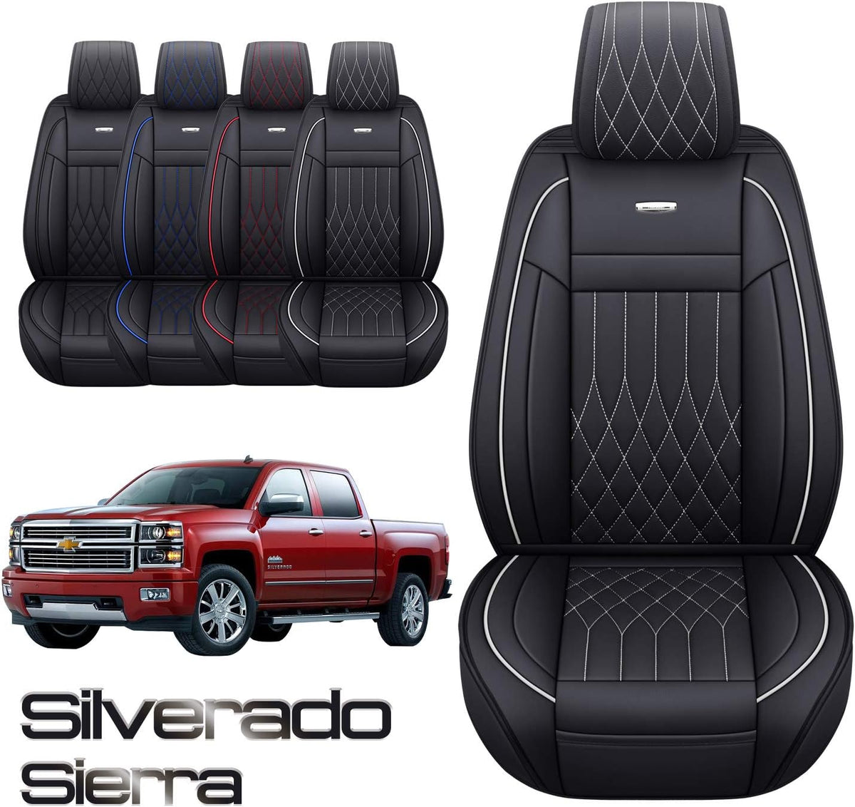 Black and Blue Waterproof Leather Car Seat Covers Full Set U517