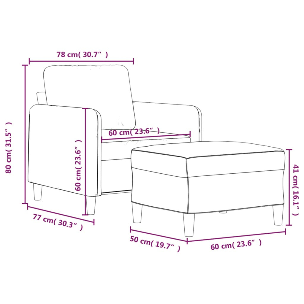 Light Gray Fabric Sofa Chair with Footstool M239757