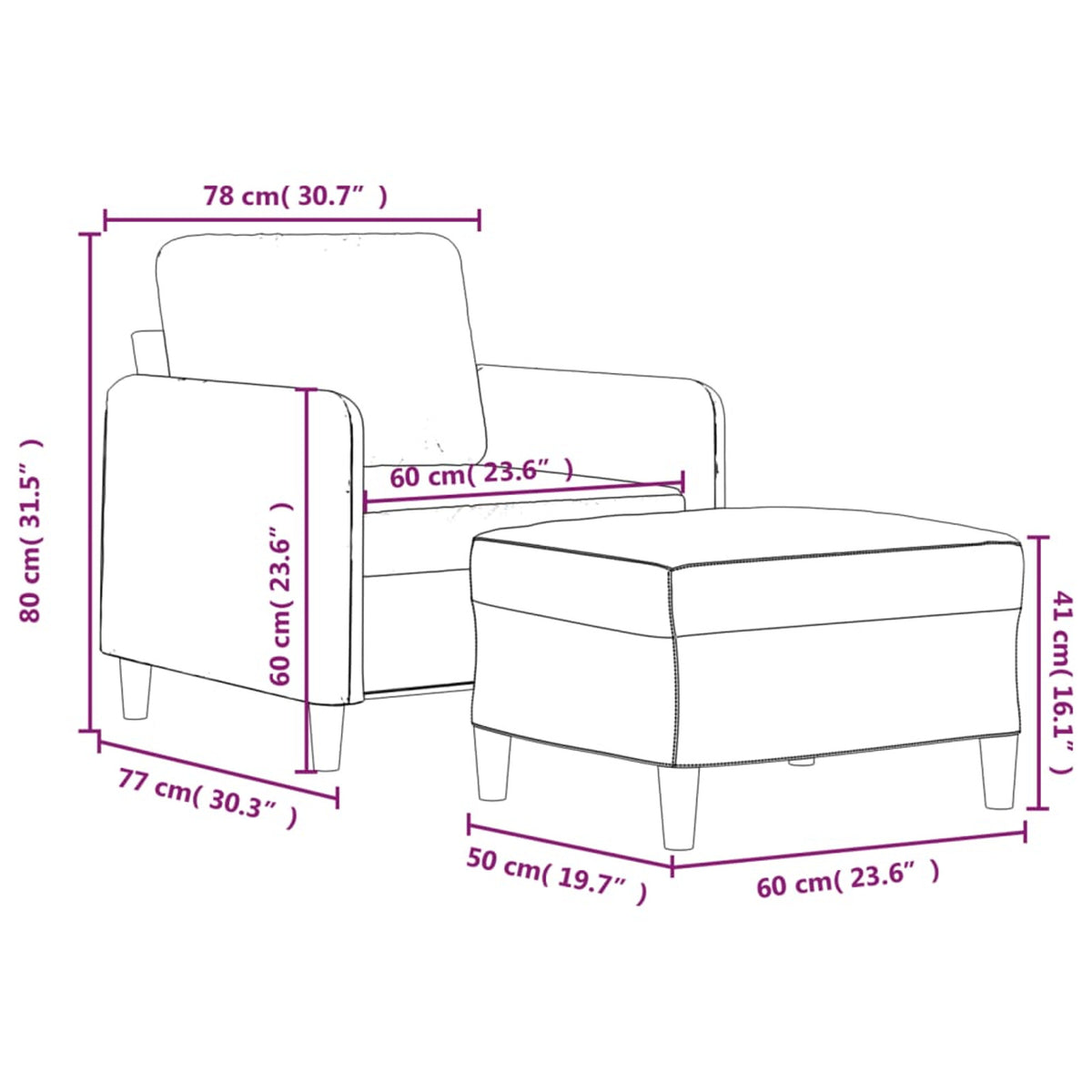 Light Gray Fabric Sofa Chair with Footstool M239757