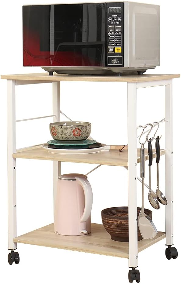 3-Tier Kitchen Utility Cart on Wheels with Storage, Black Brown K2169