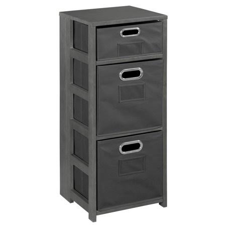 Grey Square Folding Bookcase with Folding Fabric Bins O18772