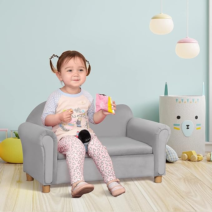 Grey Velvet Kids Sofa with Toy Storage Chest O9469