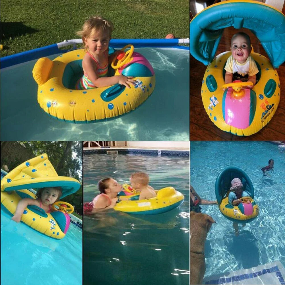 Inflatable Swimming Ring Baby Pool Float with Canopy Sunshade Roof I17375