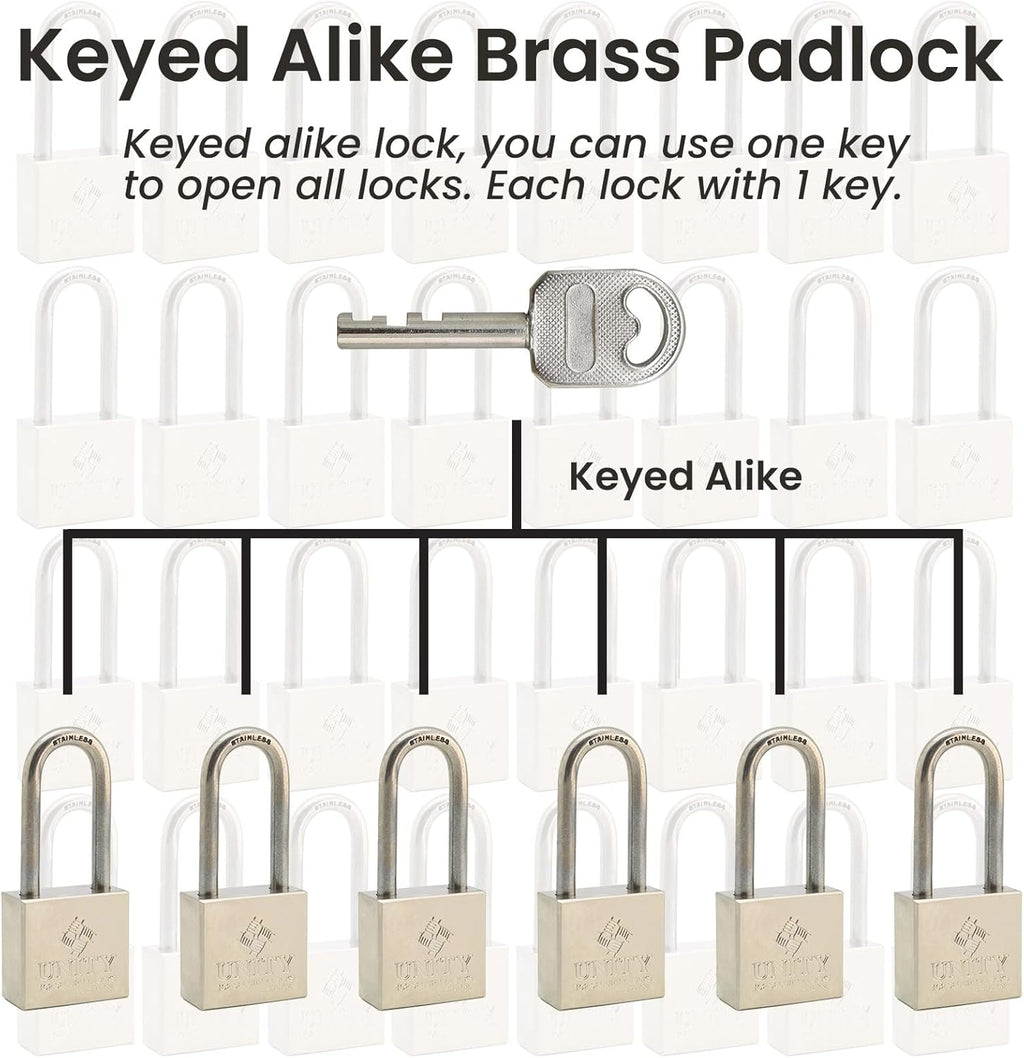 24 Pack Brass Keyed Alike Padlock with Long Shackle M345473