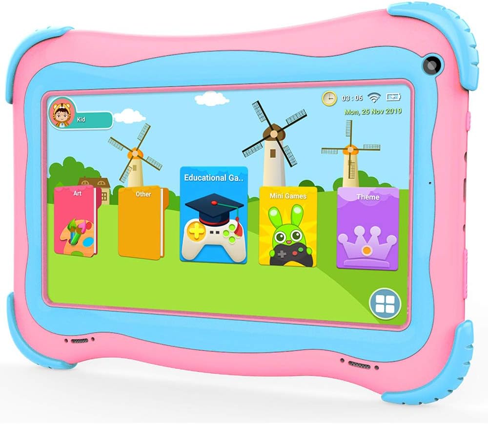 Kids Tablet 8 inch Android 10.0 Tablet, 2GB RAM 32GB ROM, Quad Core Processor, IPS HD Display, Dual Cameras, WiFi Tablet with Case Z972