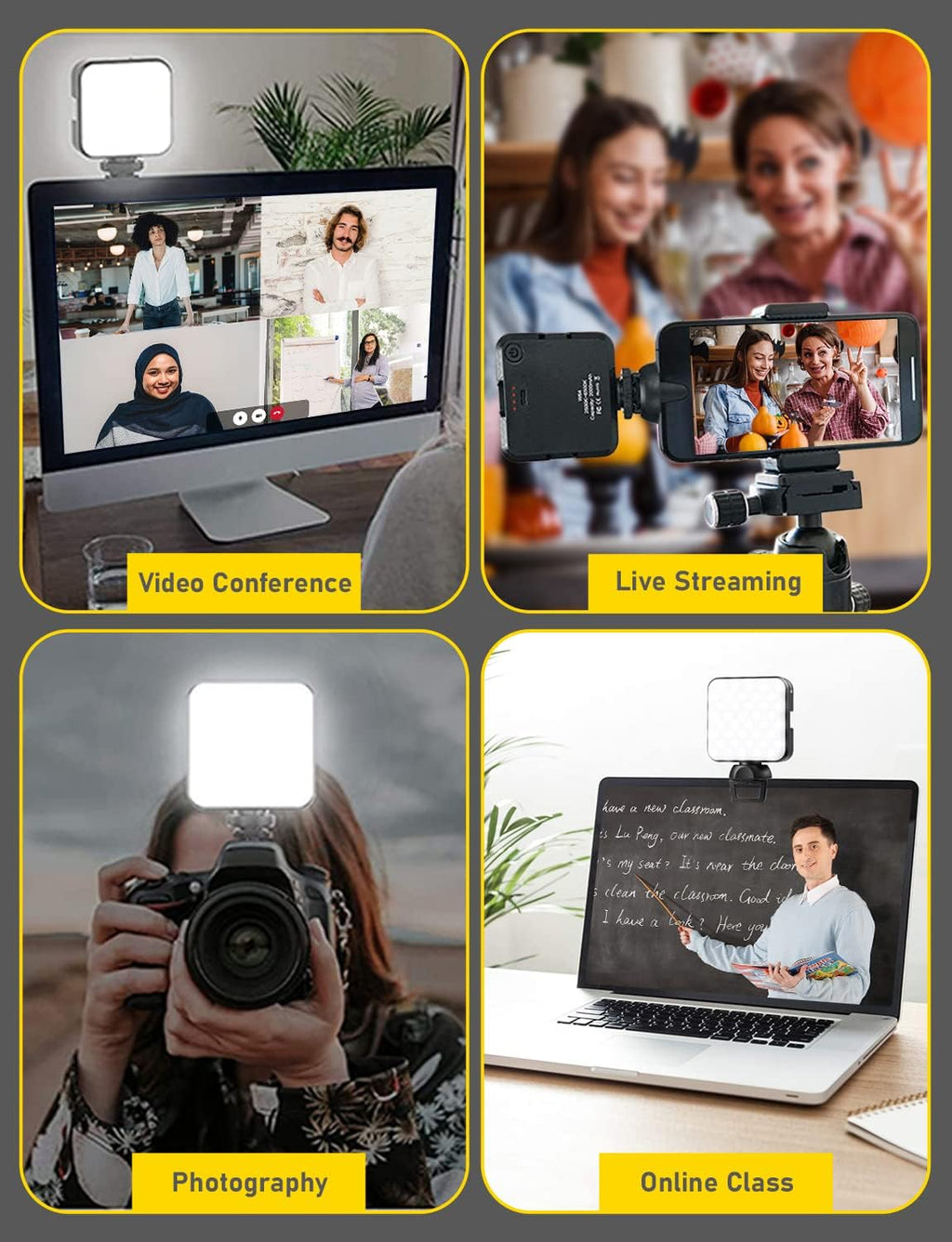 Dimmable Rechargeable Video Conference Lighting Kit with Webcam Style Clip B10891