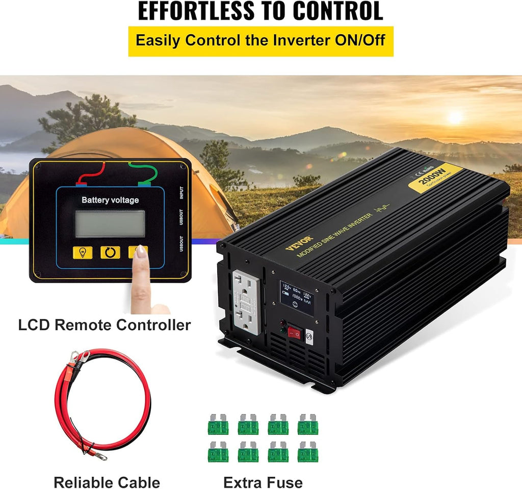 2000W Modified Sine Wave Power Inverter with LCD Display Q125