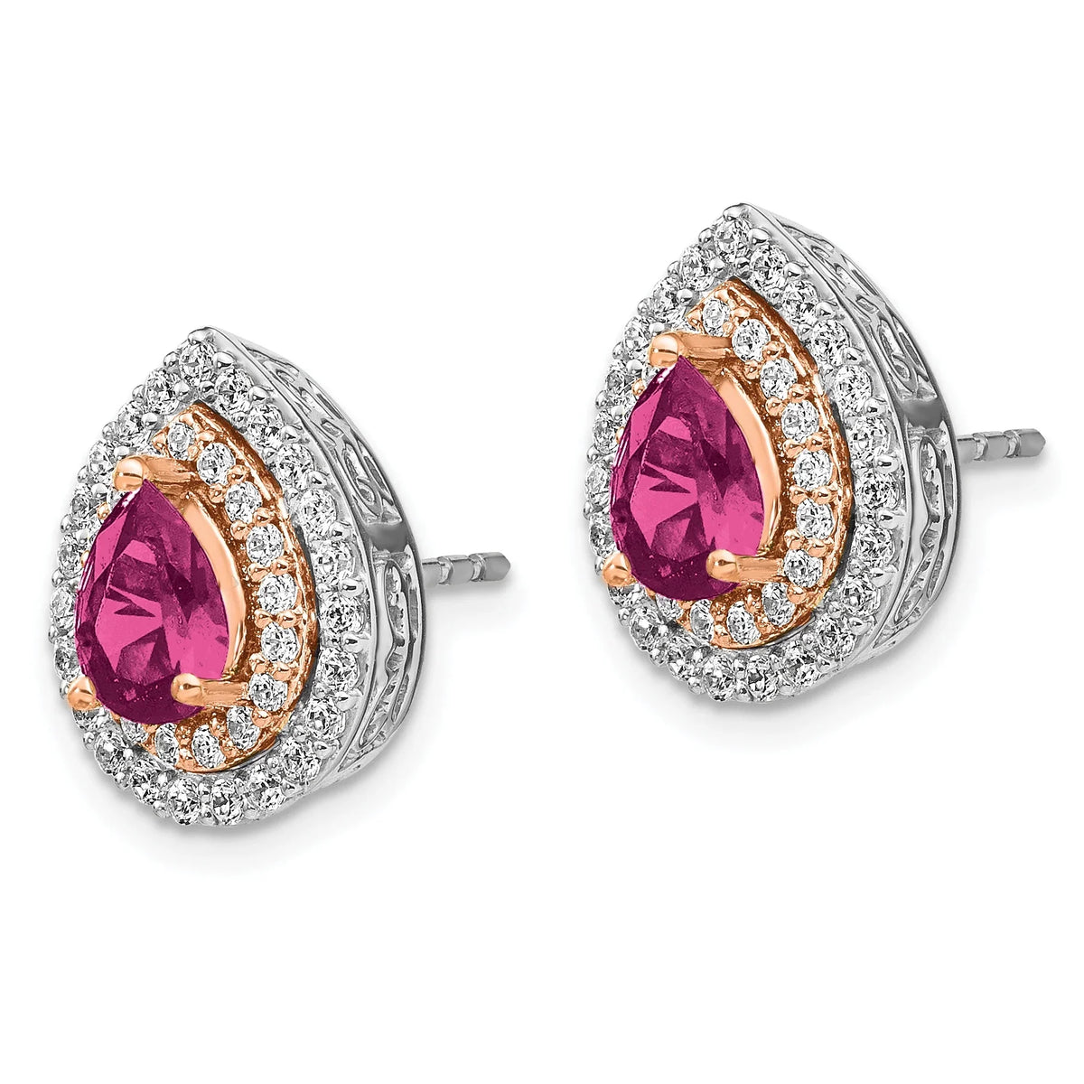 14 Karat Two-Tone Lab Grown Diamond and Created Pink Sapphire Earrings M251283