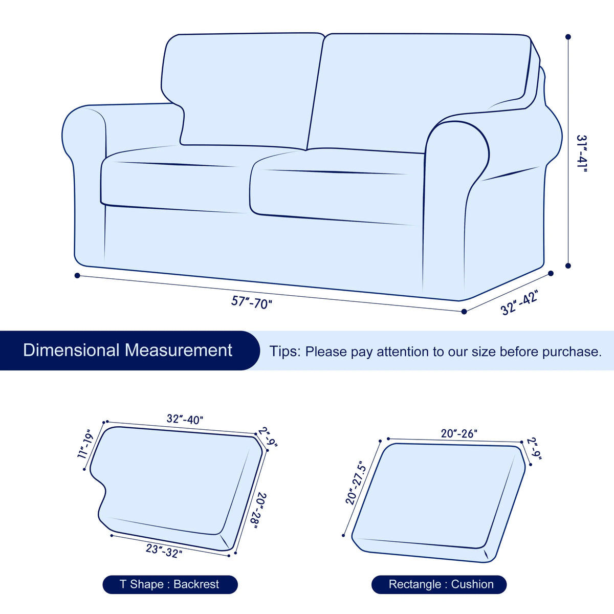 Navy Stretch Sofa Slipcover Set 5 Pieces S724