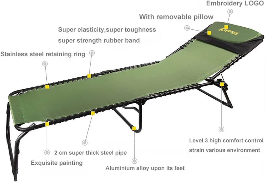 Adjustable Folding Camping Cots, Extra Wide Portable 74 x 24 x 12 inches, Green I466843