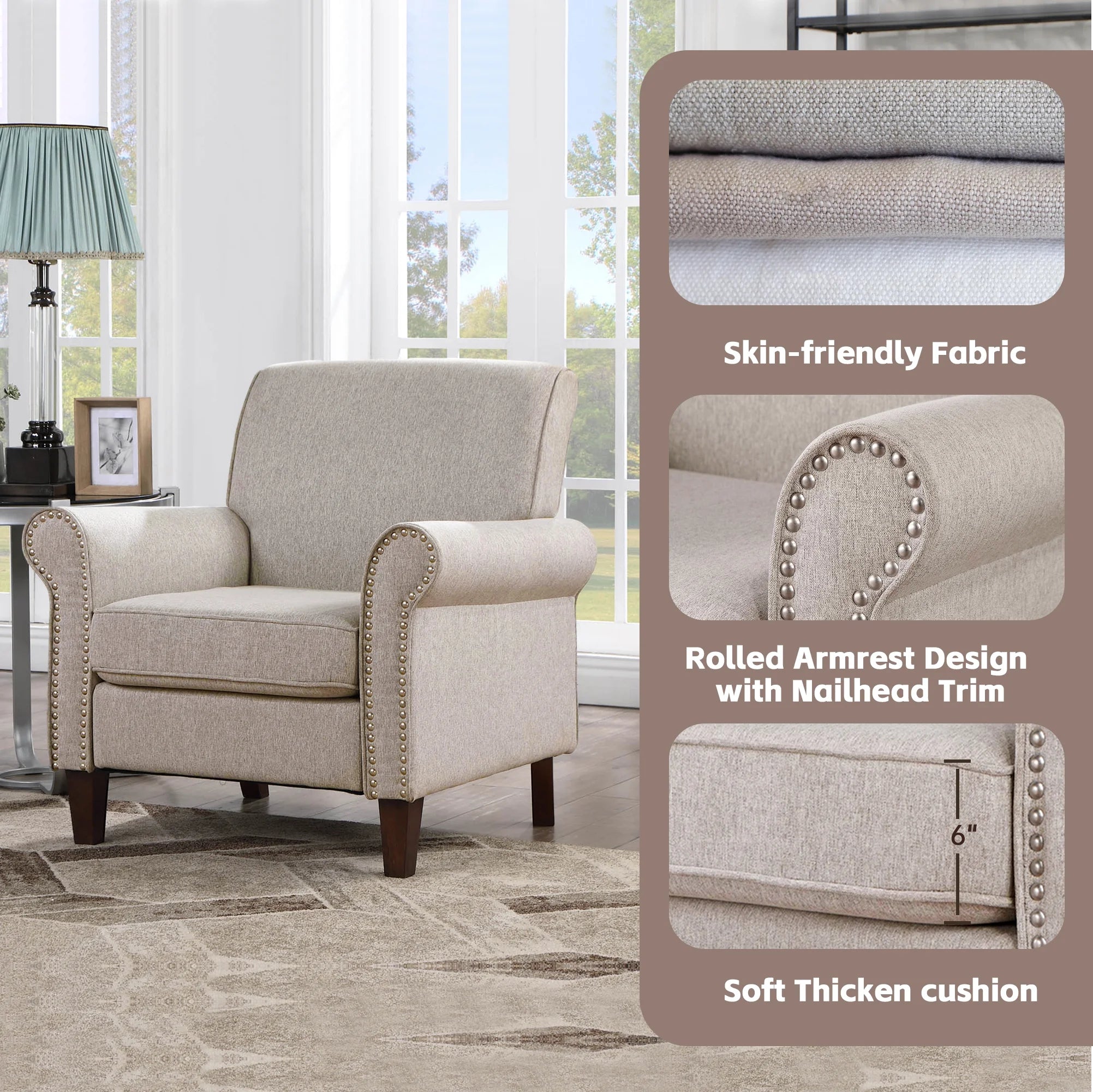 Beige Fabric Accent Chair R161