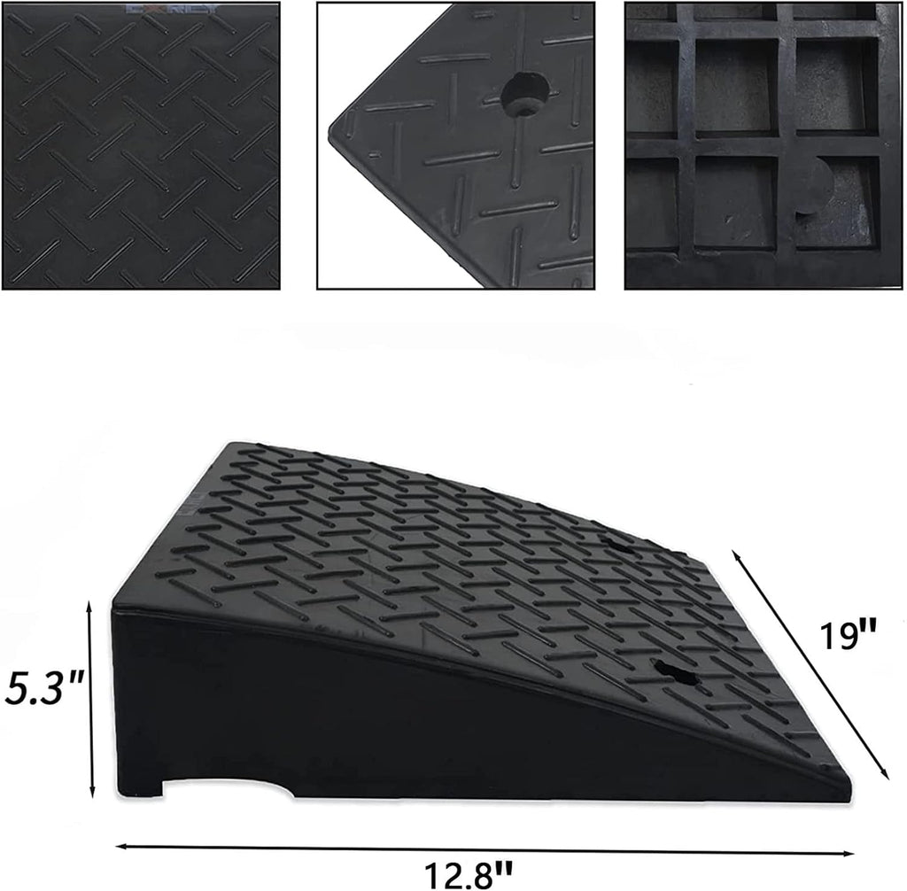 2PCS Rubber Curb Ramps 5.3" Rise Heavy Duty Black Threshold Ramp with 4 Expansion Bolts G115902