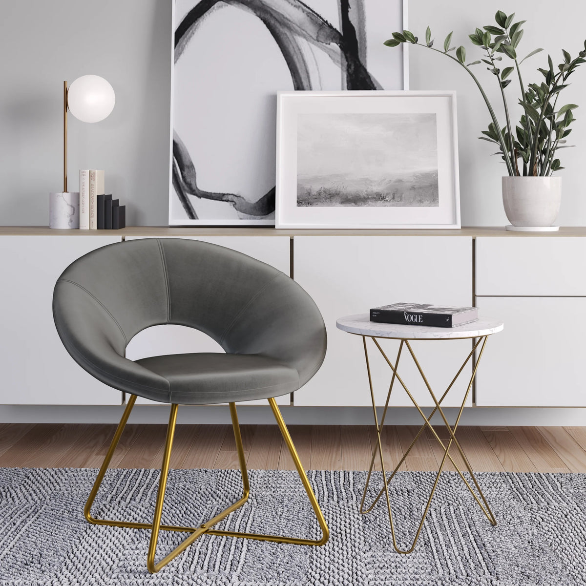 Gray Velvet Accent Chair V1279