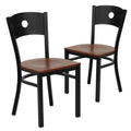 2 Pk Black Circle Back Metal Restaurant Chair with Cherry Wood Seat R600