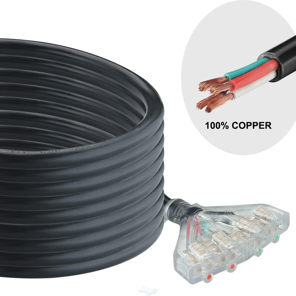 25 Feet 30 Amp 10 Gauge 4 Prong Generator Extension Cord 125/250V 7500W Pack of 2 K28656