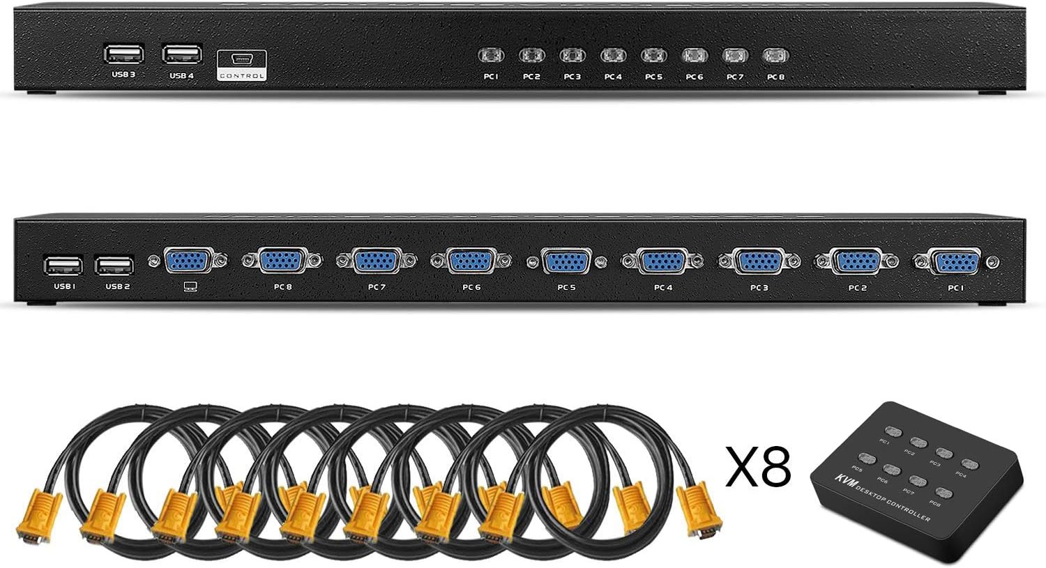 8 Port KVM Switch with VGA USB Cables, Pack of 2 I587