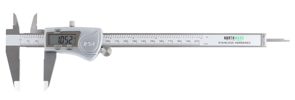 Digital Caliper, 0-8''/0-200 mm Range, 0.0005''/0.01 mm Resolution, Large LCD, Ip54 Water Resistant S608726