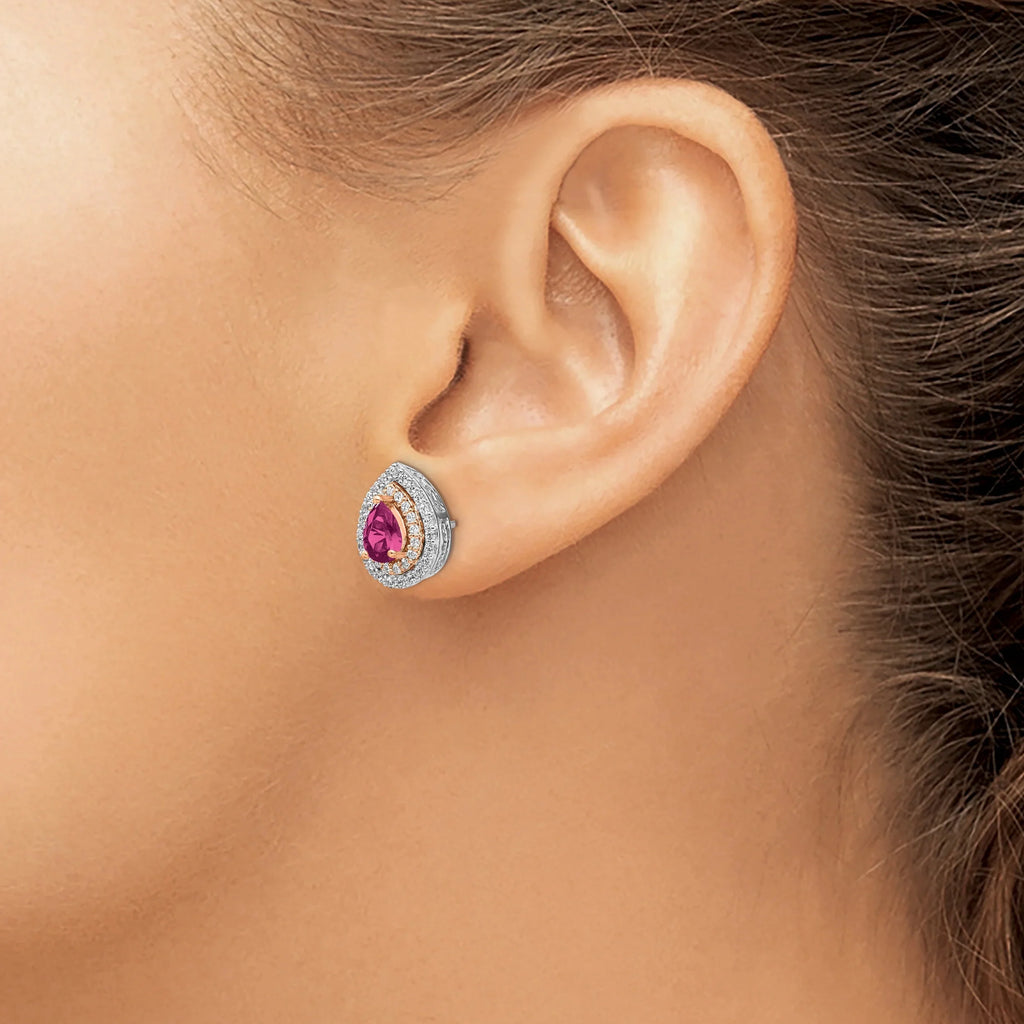 14 Karat Two-Tone Lab Grown Diamond and Created Pink Sapphire Earrings M251283