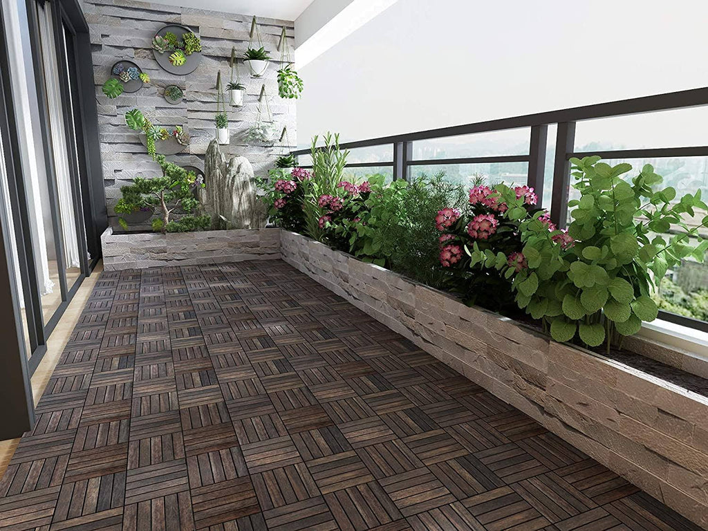 Acacia Hardwood Interlocking Patio Deck Tiles, Pack of 10 Y28486