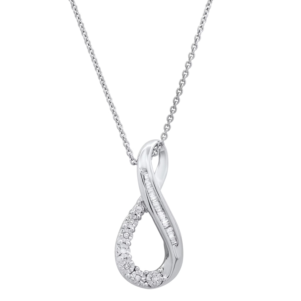 14K White Gold Diamond Twisted Infinity Pendant with 18 Inch Silver Chain Q491