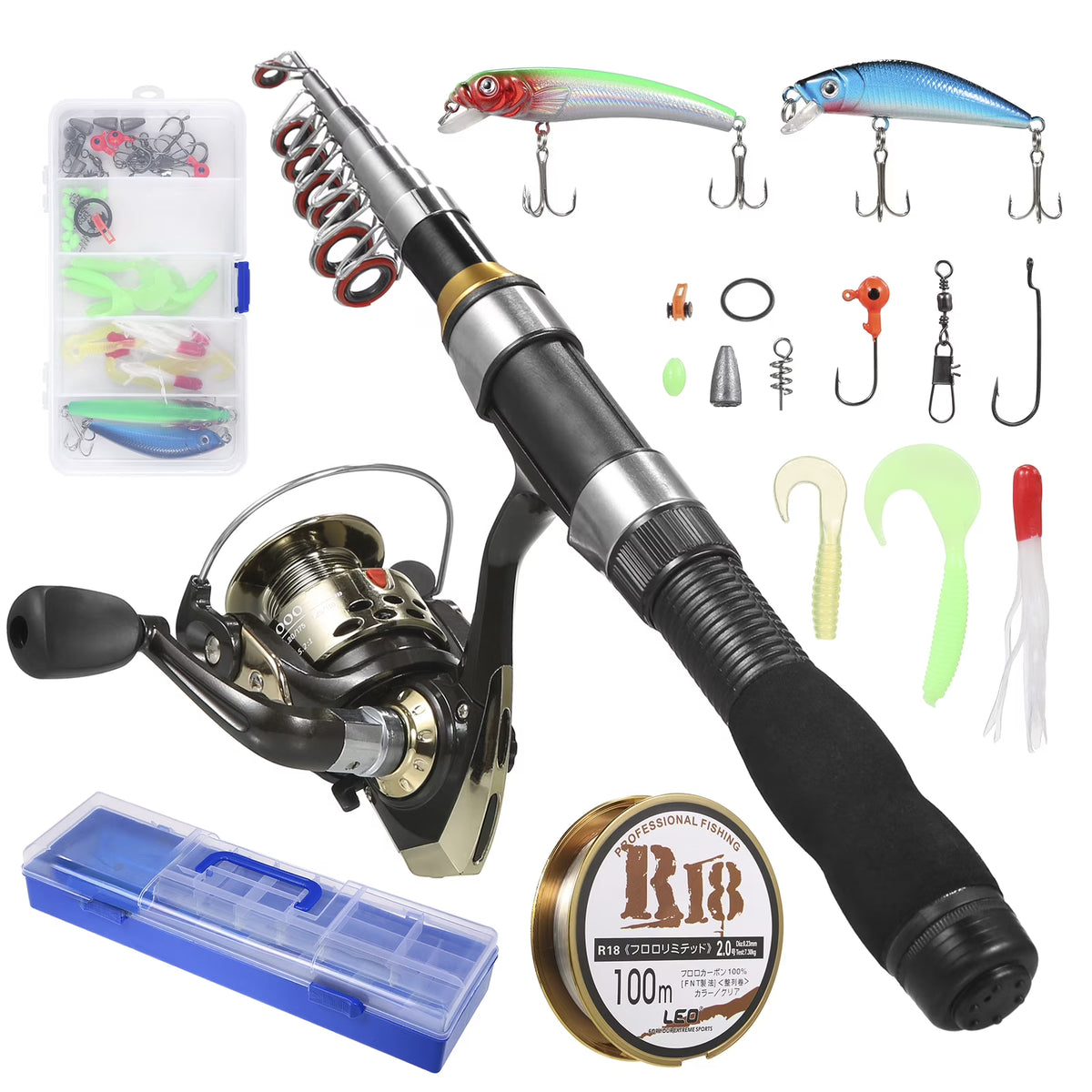 Telescopic Spinning Rod and Reel Combo Kit with Lures T47139