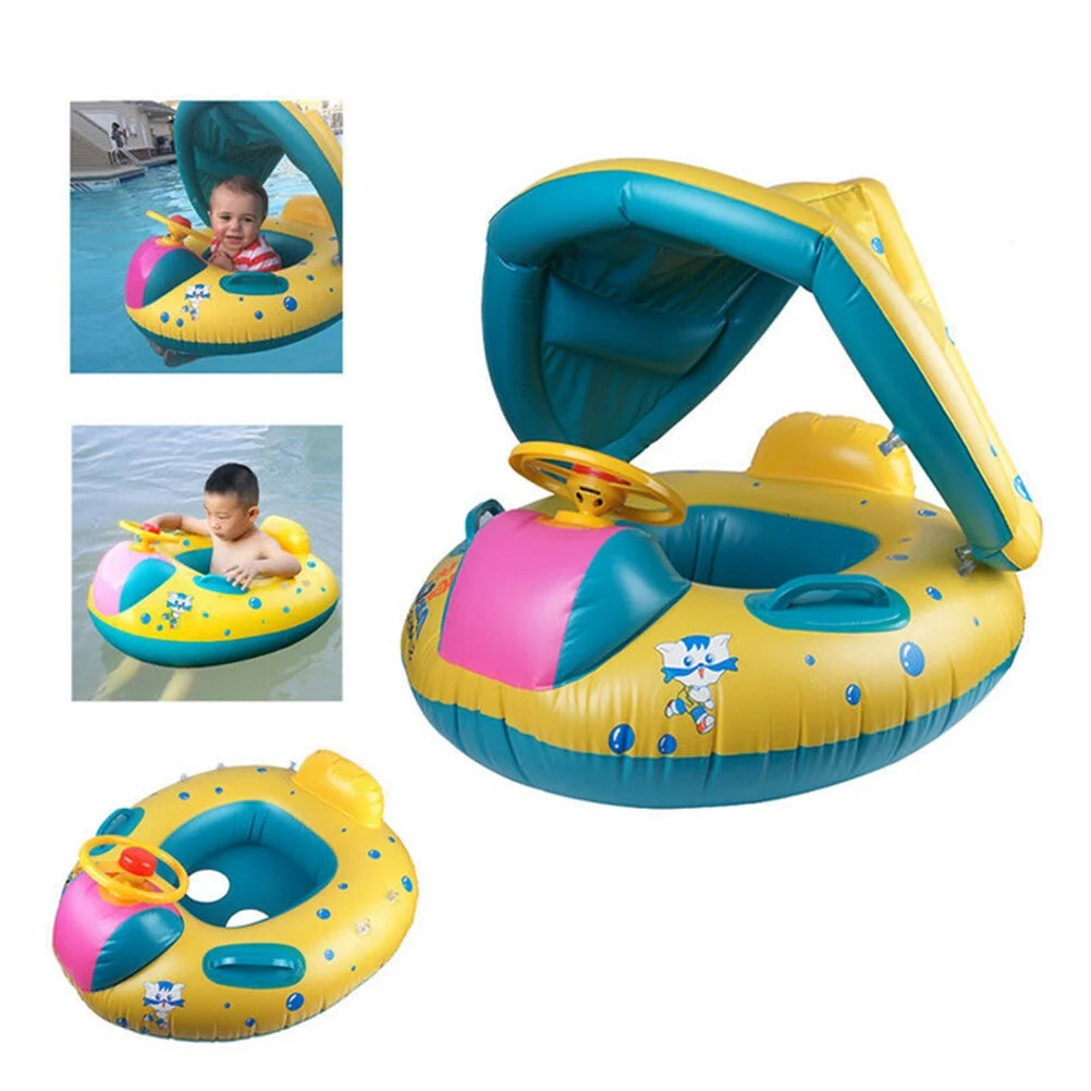 Inflatable Swimming Ring Baby Pool Float with Canopy Sunshade Roof I17375