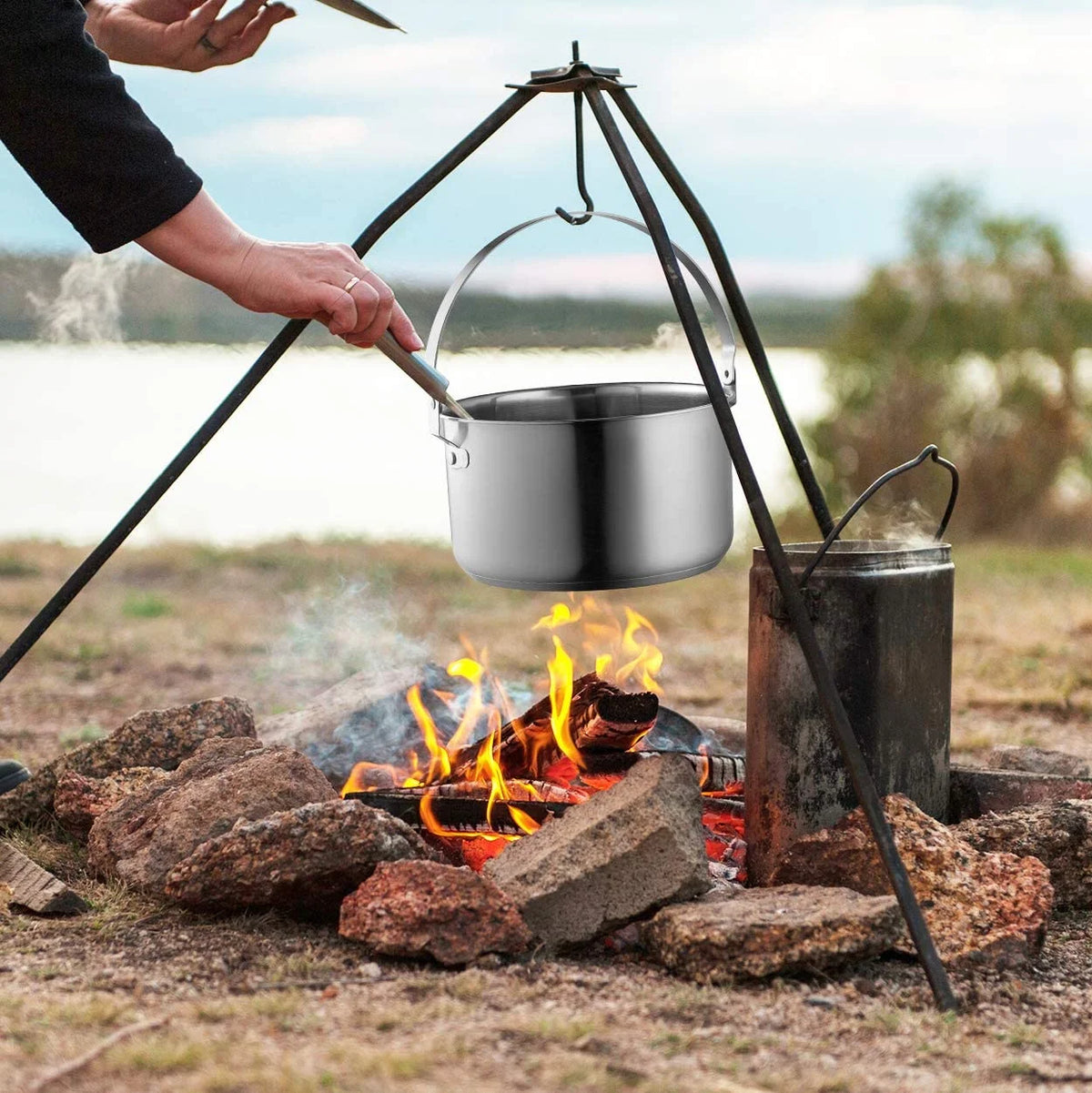 8pc Stainless Steel Camping Cookware Set with Travel Tote Bag B181569