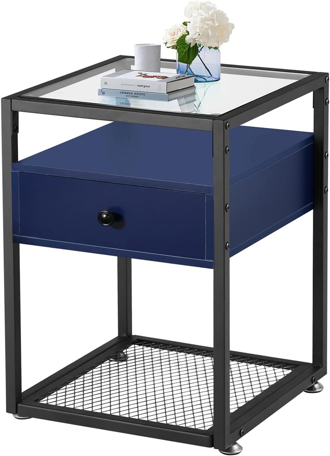 Brown Nightstand with Drawer and Shelf F519