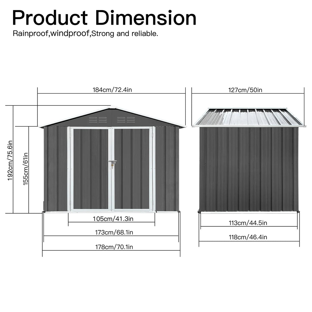 6' x 4' Metal Outdoor Storage Shed with Lockable Doors A52469