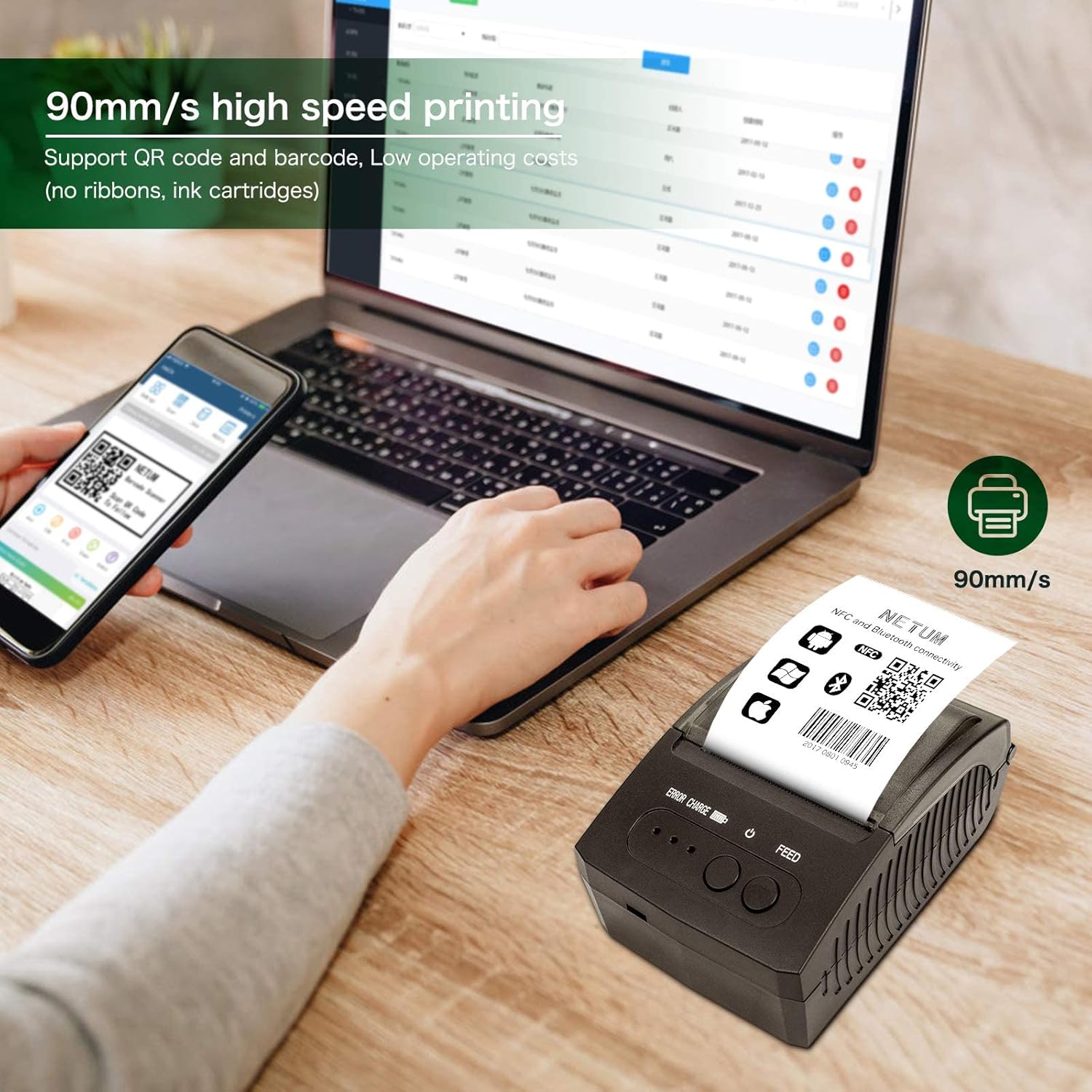 Bluetooth 58mm Thermal Receipt Printer, Pack of 2 I198