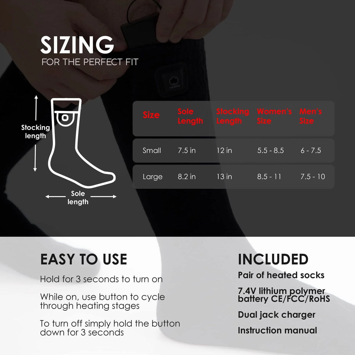 Black L Rechargeable Electric Heated Socks Y89170