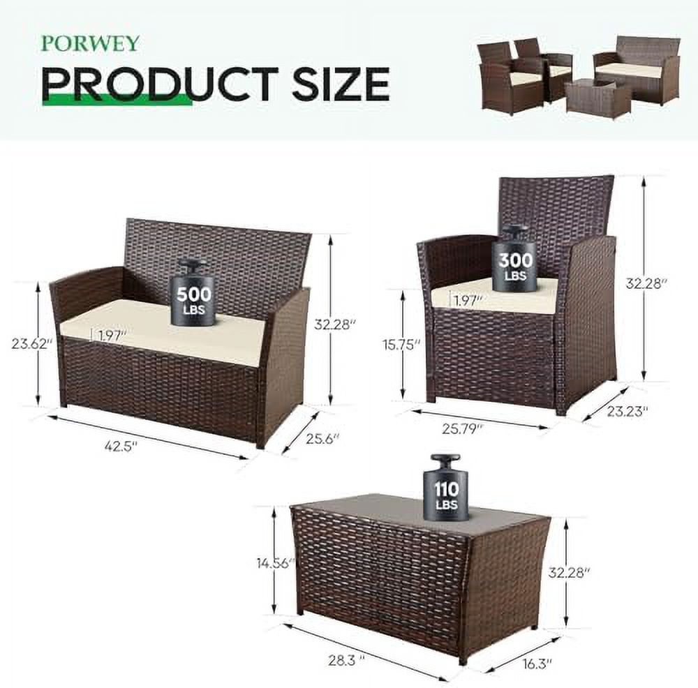 4 Pieces Gray Wicker Rattan Sectional Sofa Set with Table and Loveseat X906298