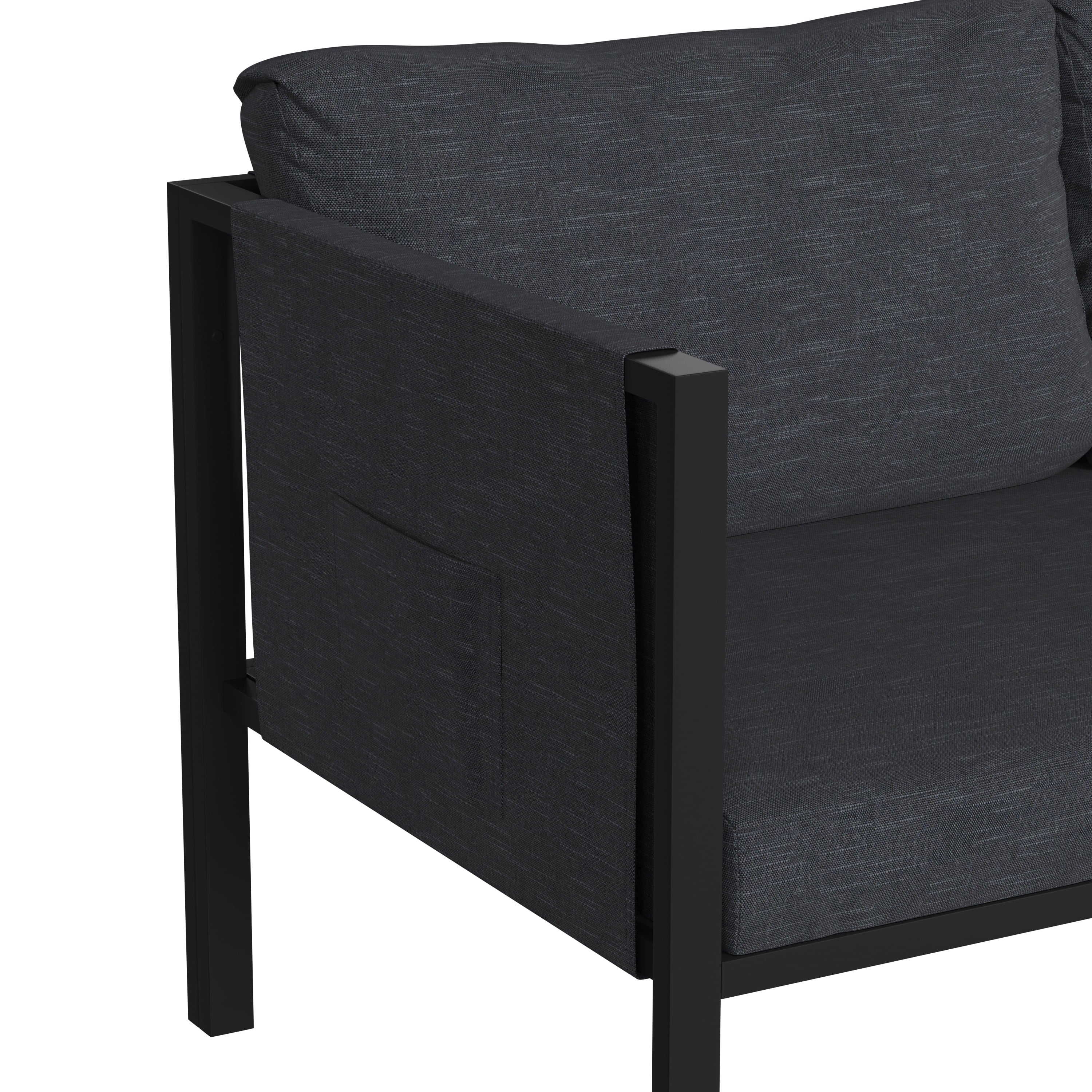 Black Steel Framed Patio Loveseat with Charcoal Cushions and 2 Storage Pockets L667895