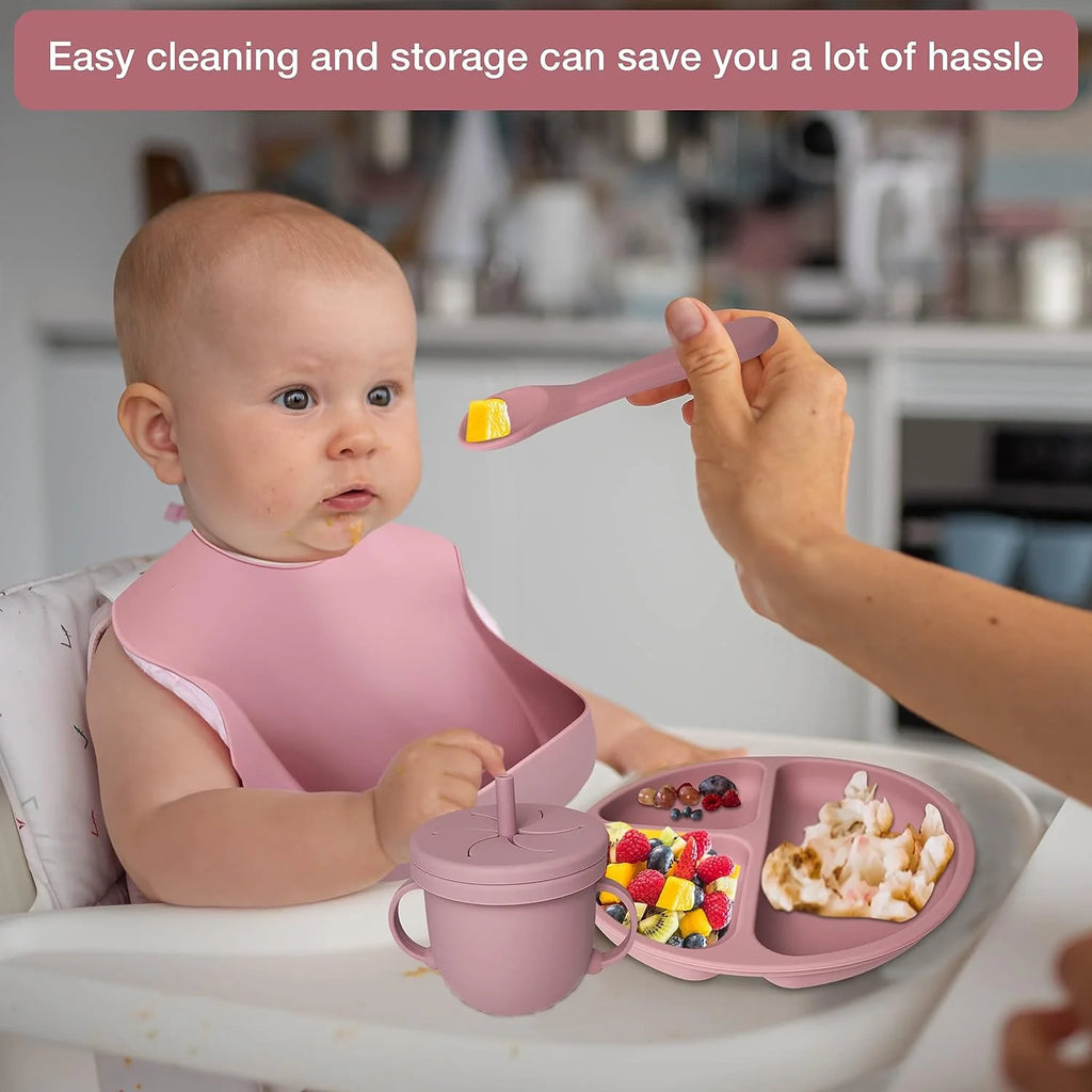 9 Pack Silicone Baby Feeding Set with Sippy Cup and Utensils P5597