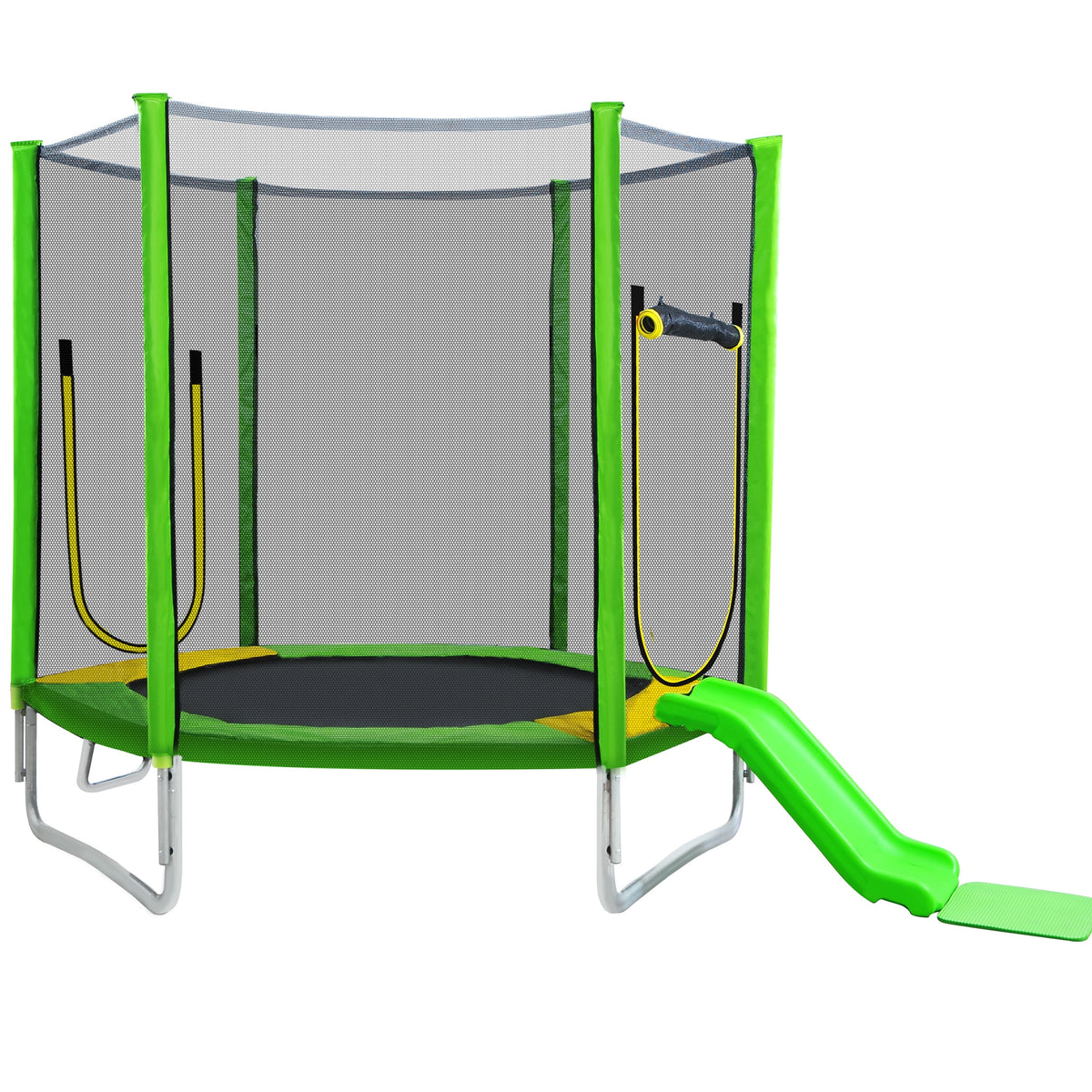 7FT Round Trampoline with Safety Enclosure Net, Slide and Ladder G233058