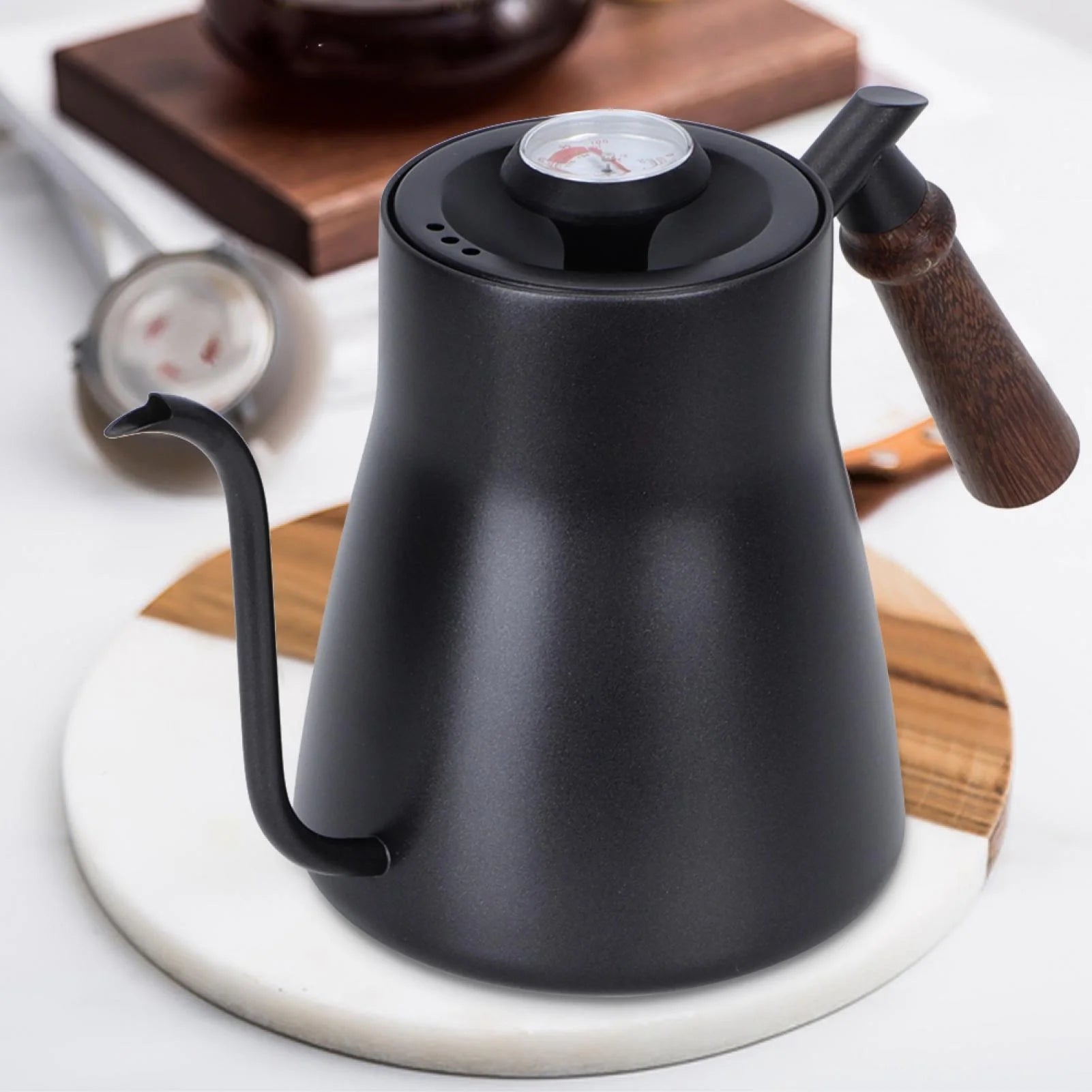 Thermometer Coffee Kettle with Wooden Handle J592