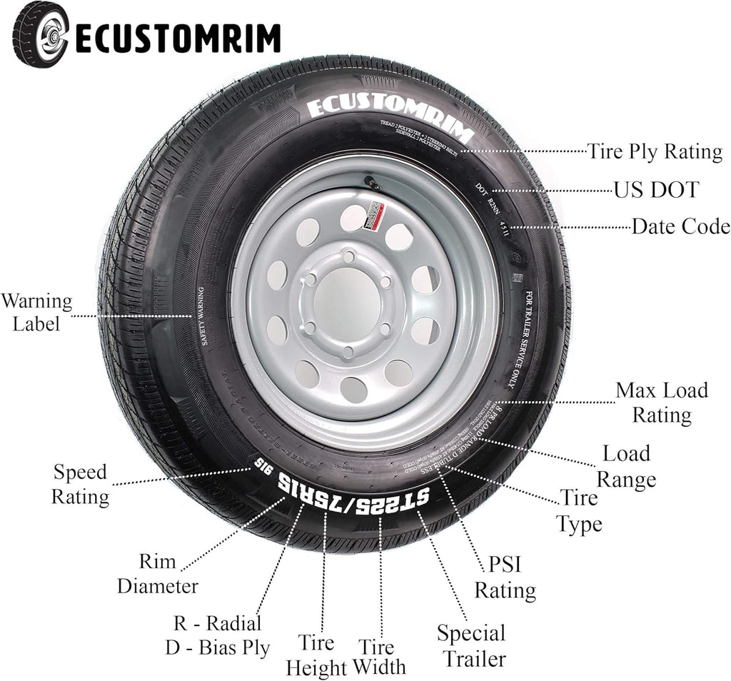 2-Pack Trailer Tire On Rim 480-8 4.80-8 Load C 5 Lug Galvanized Wheel E986