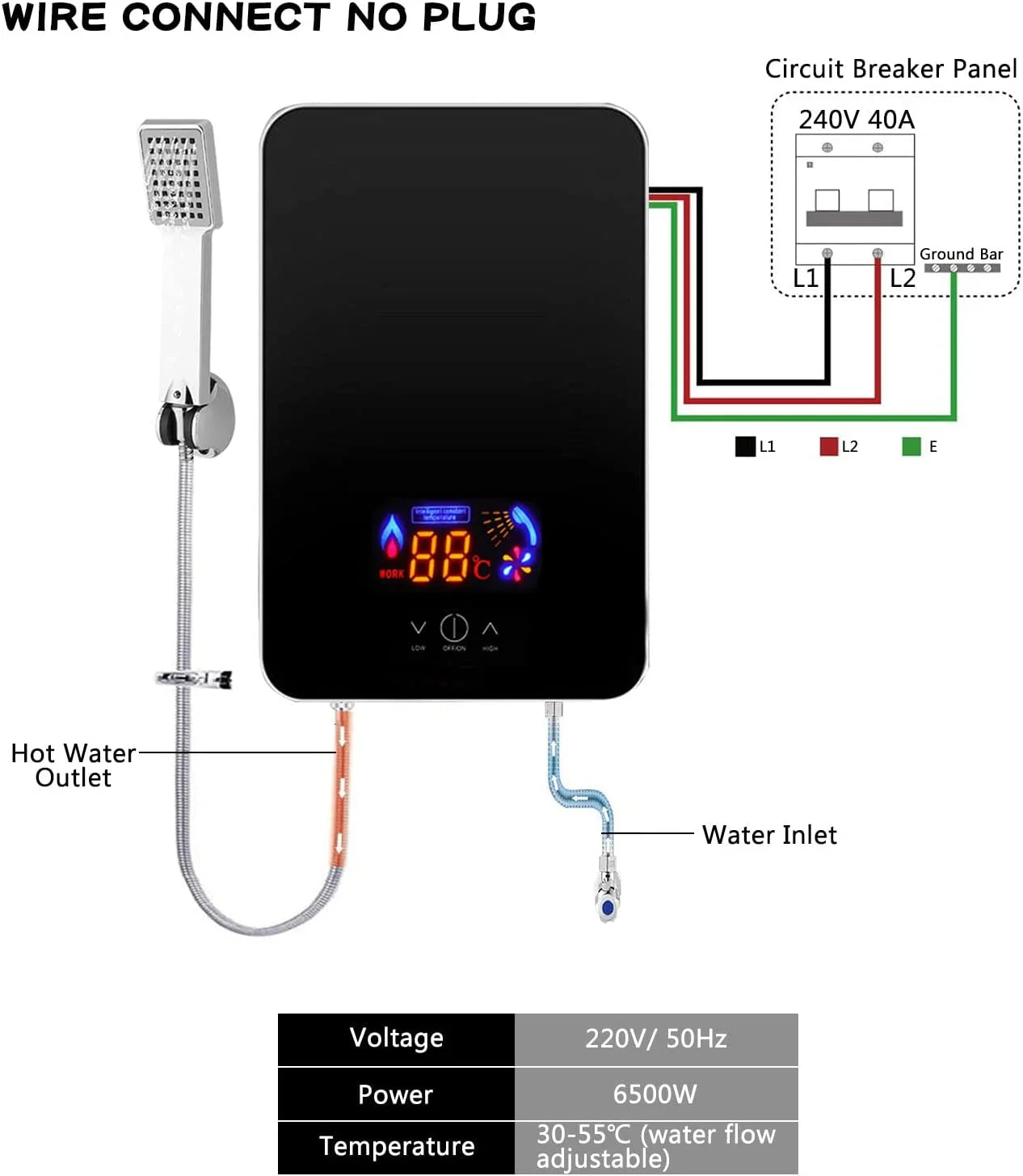 Black Compact Instant Hot Water Heater G858