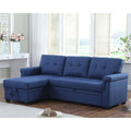 Blue Linen Reversible Sleeper Sectional Sofa with Storage Chaise U6549