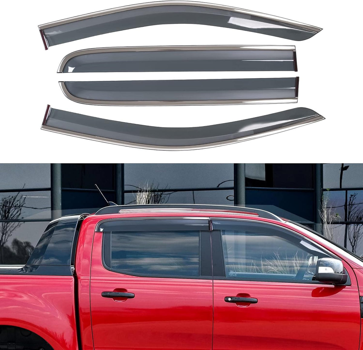 Window Rain Guards for Ford Ranger SuperCrew, Pack of 2 O6200