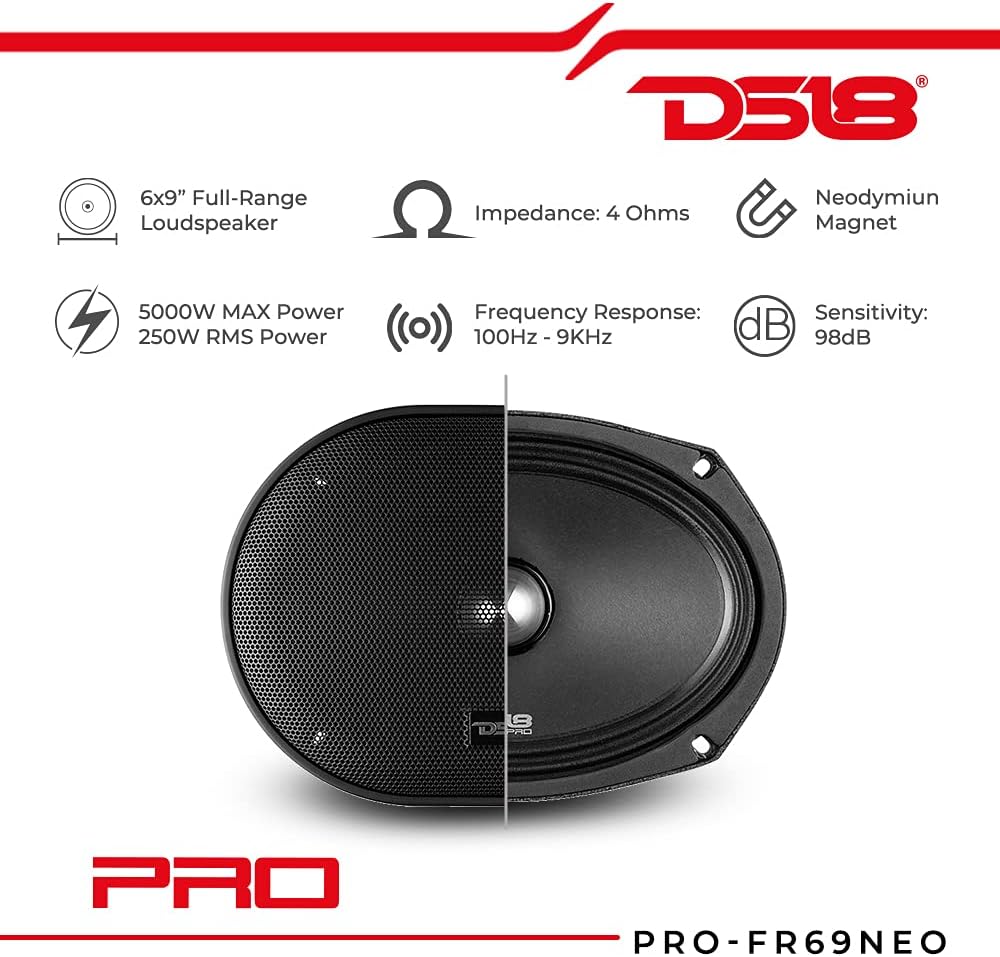 6x9 Neodymium Full-Range Loudspeaker with Bullet 500 Watts, 4-Ohm with Grill V650
