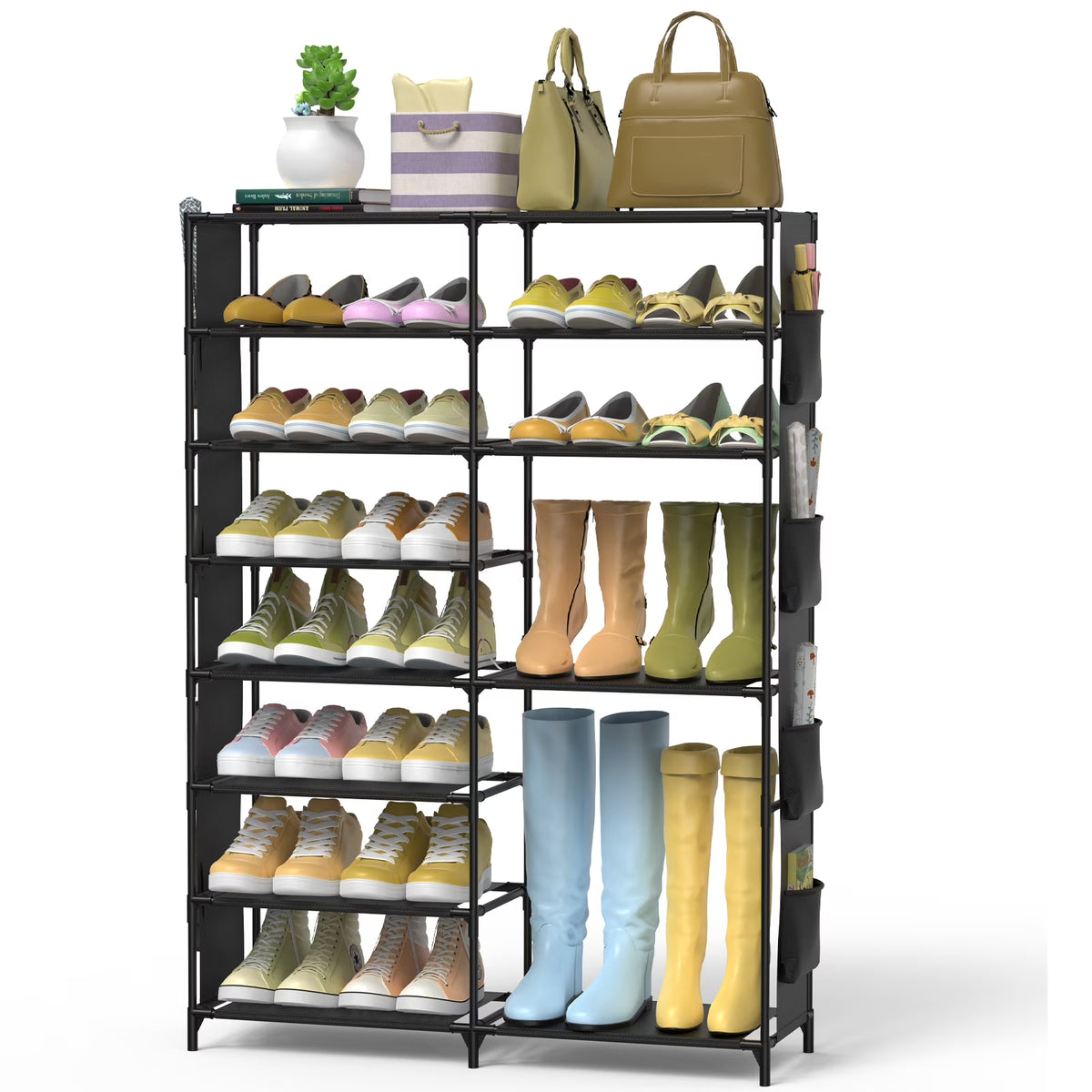 Black 8 Tier Metal Shoe Storage Shelf U902