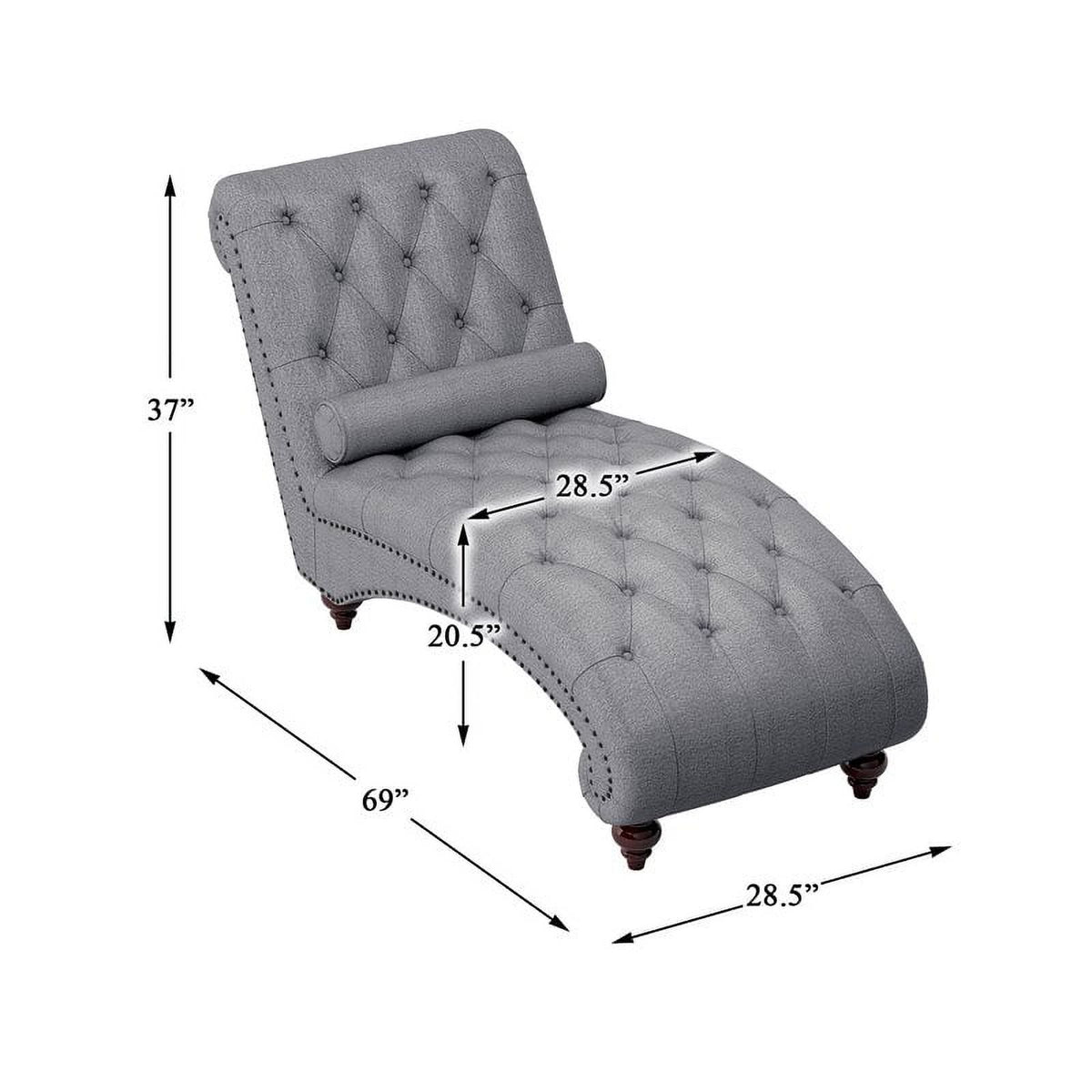 Dark Gray Wood & Fabric Chaise with 1 Bolster Pillow I63518