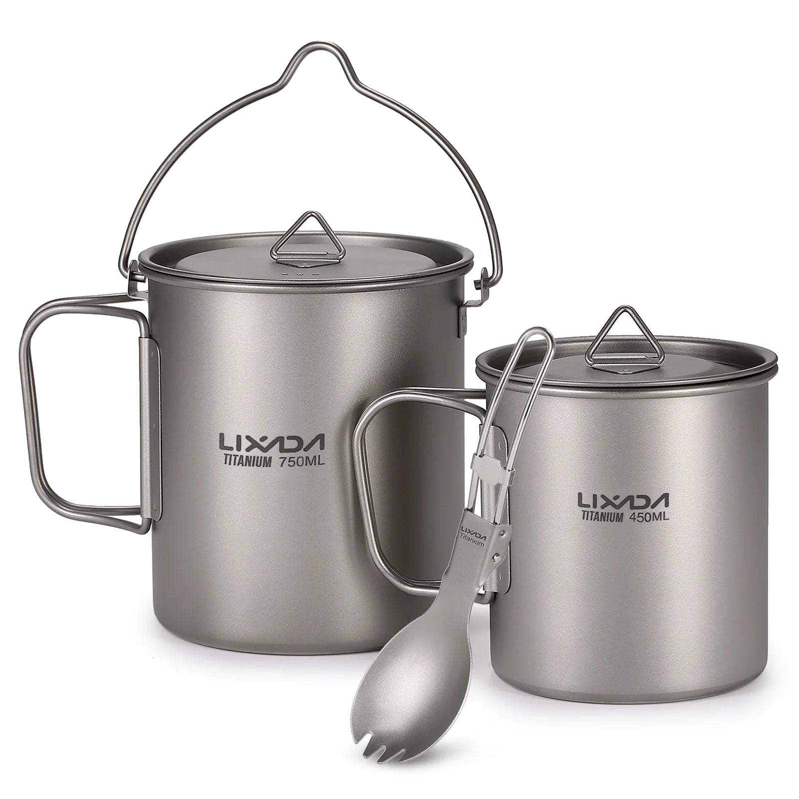 Titanium Outdoor Set with 750ml Pot, 450ml Cup, and Folding Spork G923
